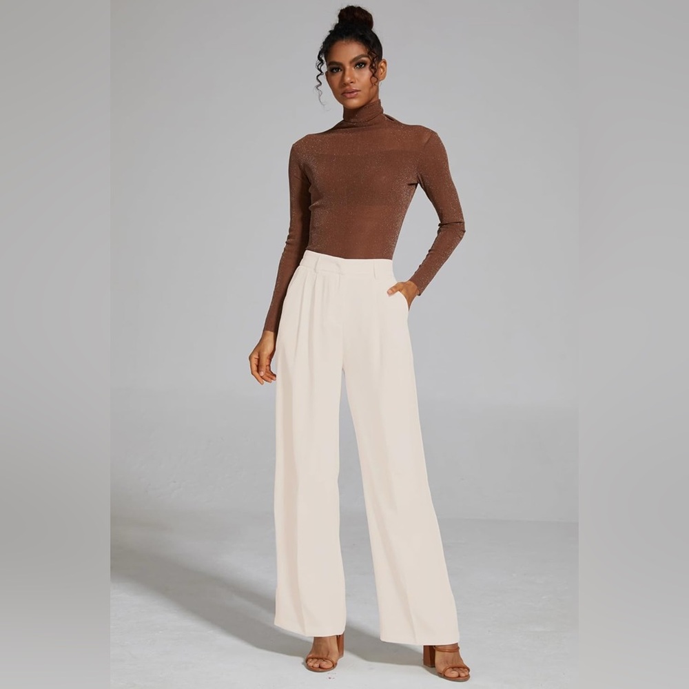 NWT Chic Off White/ Cream Wide-Leg Women's Pants Size Large High Waist Business